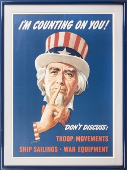 1940s Original World War II "Im Counting On You!" Uncle Sam 22" x 28" Framed Poster